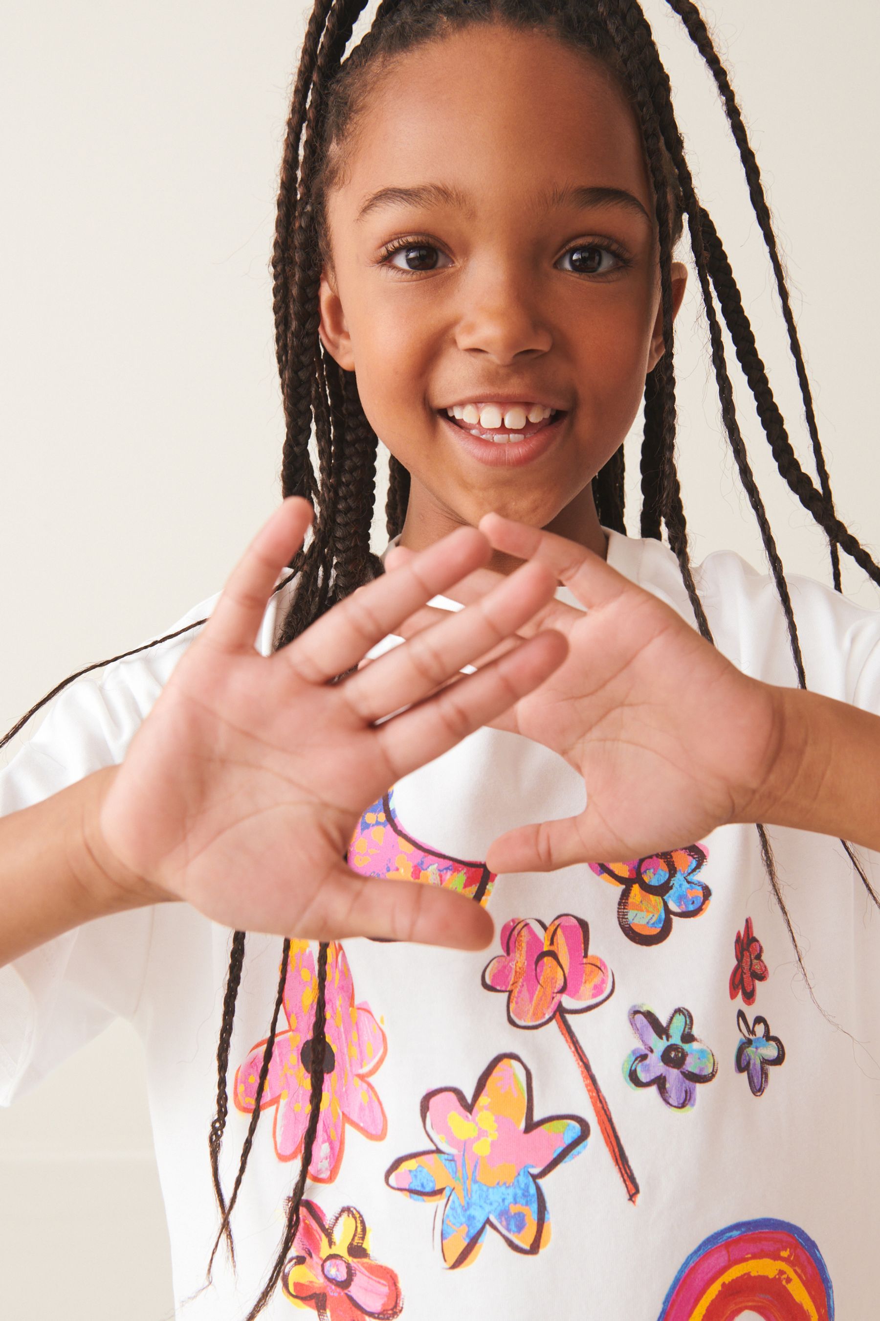 White/Pink Doodle Oversized T-Shirt And Leggings Set (3-16yrs)