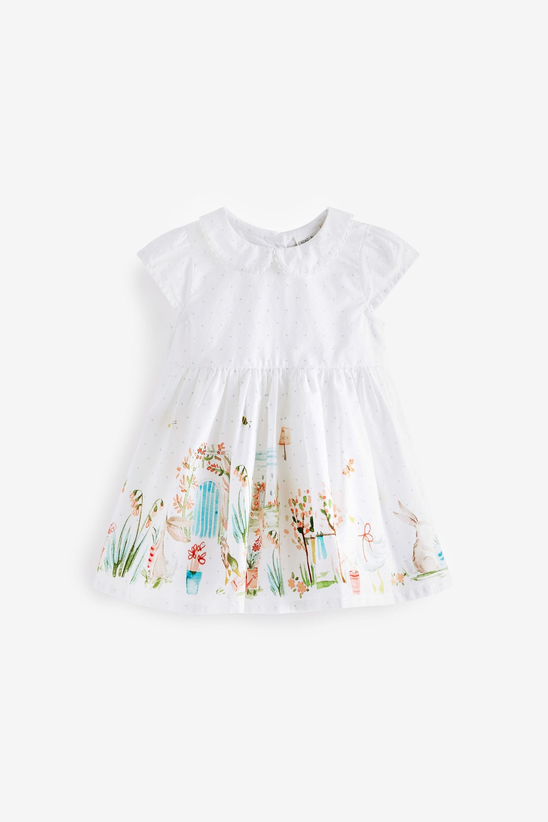 White Character Scene Print Baby Prom Dress (0mths-2yrs)